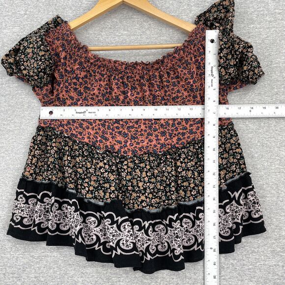Aeropostale Blouse Womens Small Floral Off Shoulder Cropped Boho Peasant Gypsy - Picture 9 of 11